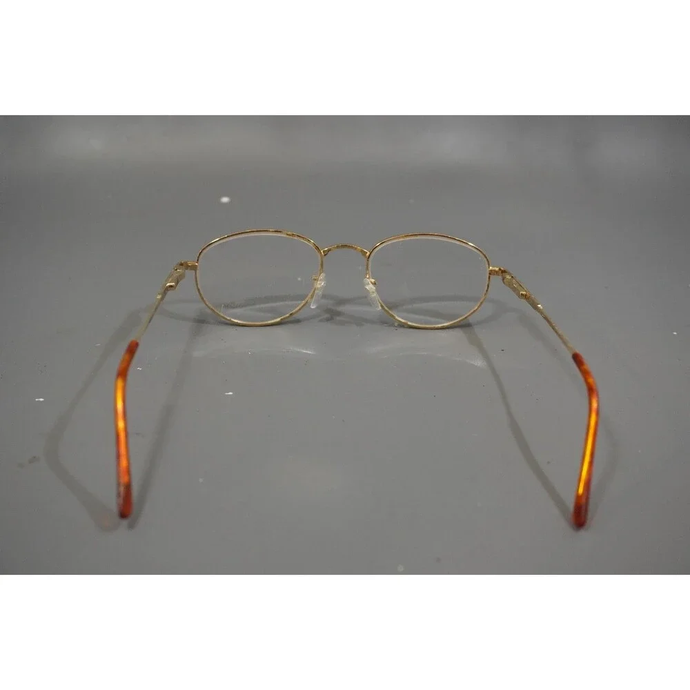 Vintage Gold Full Rim Eyeglass Frames Oval Textured Etched Temples Tortoise Tips